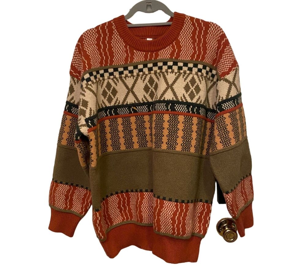 #6232 Sirqlo mens Pullover Wool Sweater Green Orange Size L